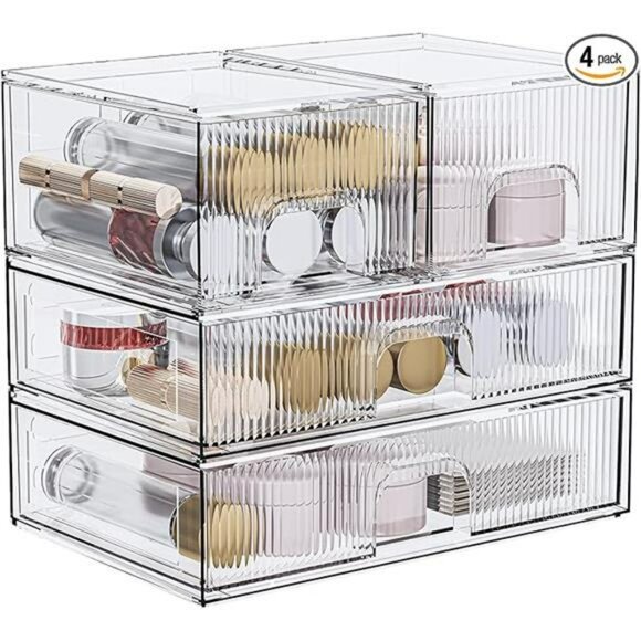 Acrylic Stackable Storage Drawers Clear Organizer for Makeup Bathroom Pantry - Picture 7 of 7